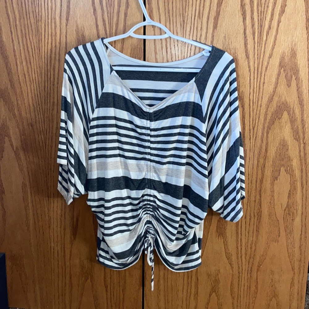 Striped flowy draw string top